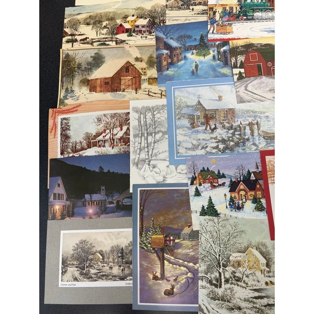 Vintage Christmas Cards Fronts ONLY Houses Barns More Scrapbooking Crafts 45+